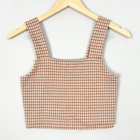 American Eagle Plaid Square Neck Tank Top Cropped Academia Fall Size Small Women - Picture 1 of 3